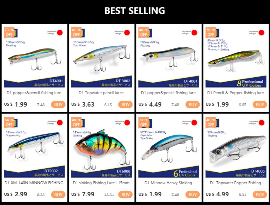 China China D1 Hot Minnow Fishing Lure Suspending Sinking 77mm/8.4g 65mm/5g Artificial Wobblers Saltwater Freshwater Bass Perch Tackle