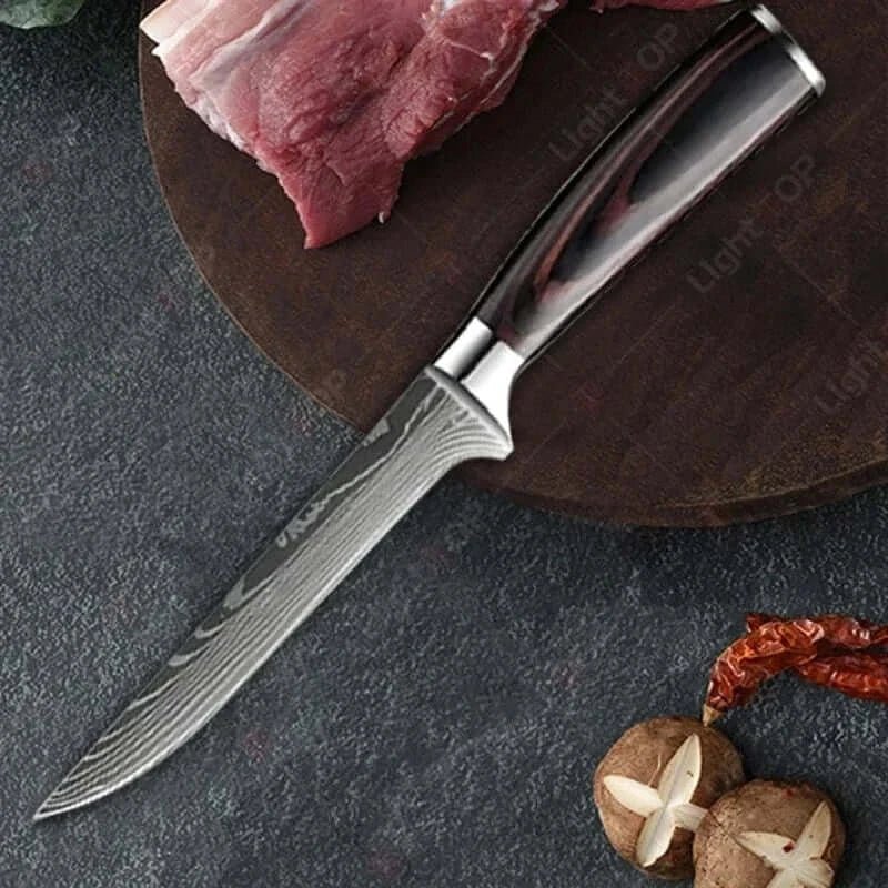 China China Damascus Kitchen Knives with Titanium Cutting Board Japanese Santoku Cleaver Stainless Steel Boning Knife Portable Meat Chopping