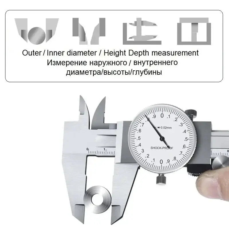 China China Dial Calipers High Precision Metal Vernier Calipers Shockproof Height Depth Inner Outer Diameter Tester 0-200 mm Measuring Tools