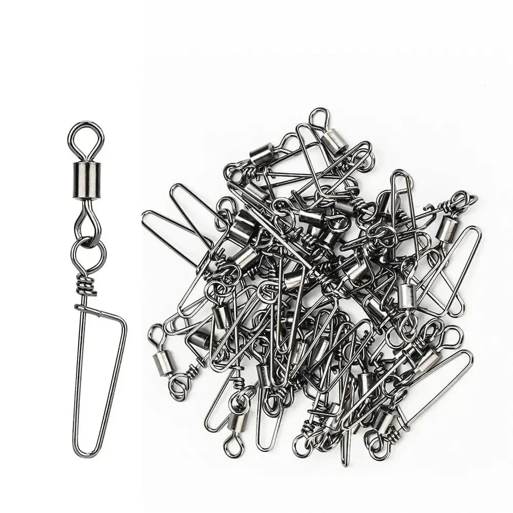 China China DNDYUJU 50pcs Fishing Rolling Bearing Swivels Solid Ring Interlock Snap For Fishhook Lure Fishing Connector Tackle Accessories