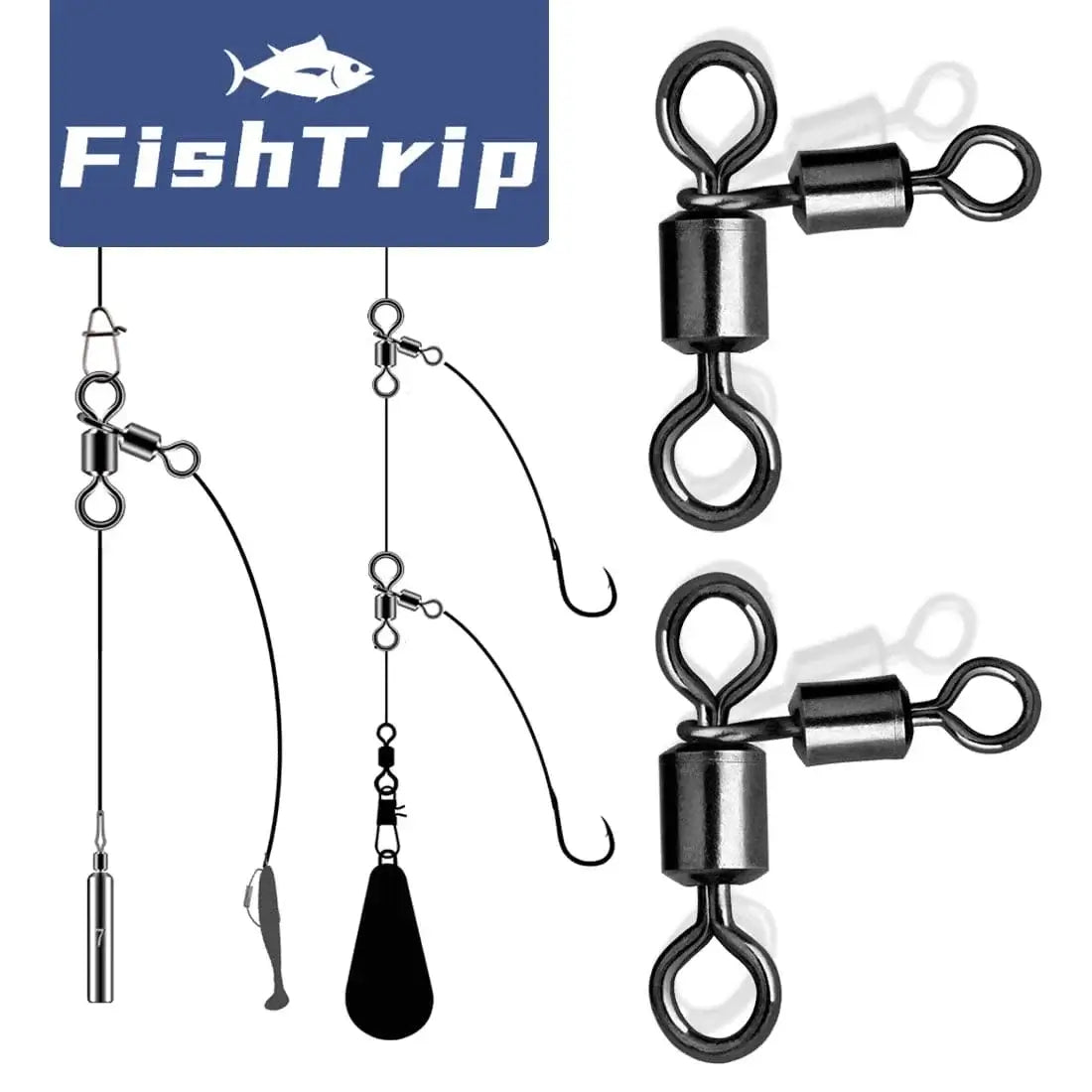 China China FishTrip Triangle Joint Rolling Swivels 3 Way Swivels Connector Catfish Fishing Accessories for Bottom Bouncing Rig, Catfish Rig