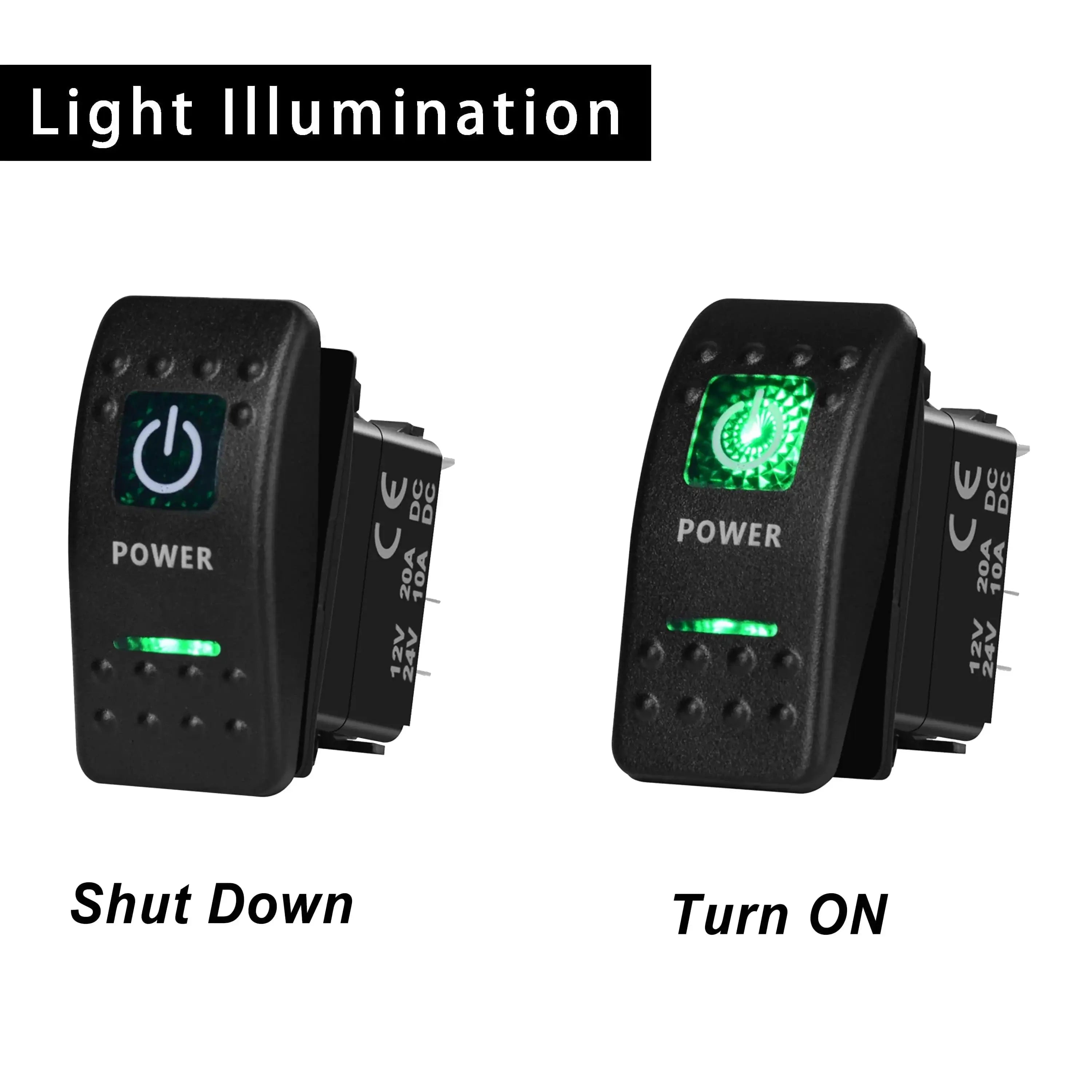 China China Green Led Light Bar Rocker Switch SPST 5Pins/DPDT 7Pins For Car Marine Boat IP68 NARVA Carling ARB Auto Parts Camper Replacement