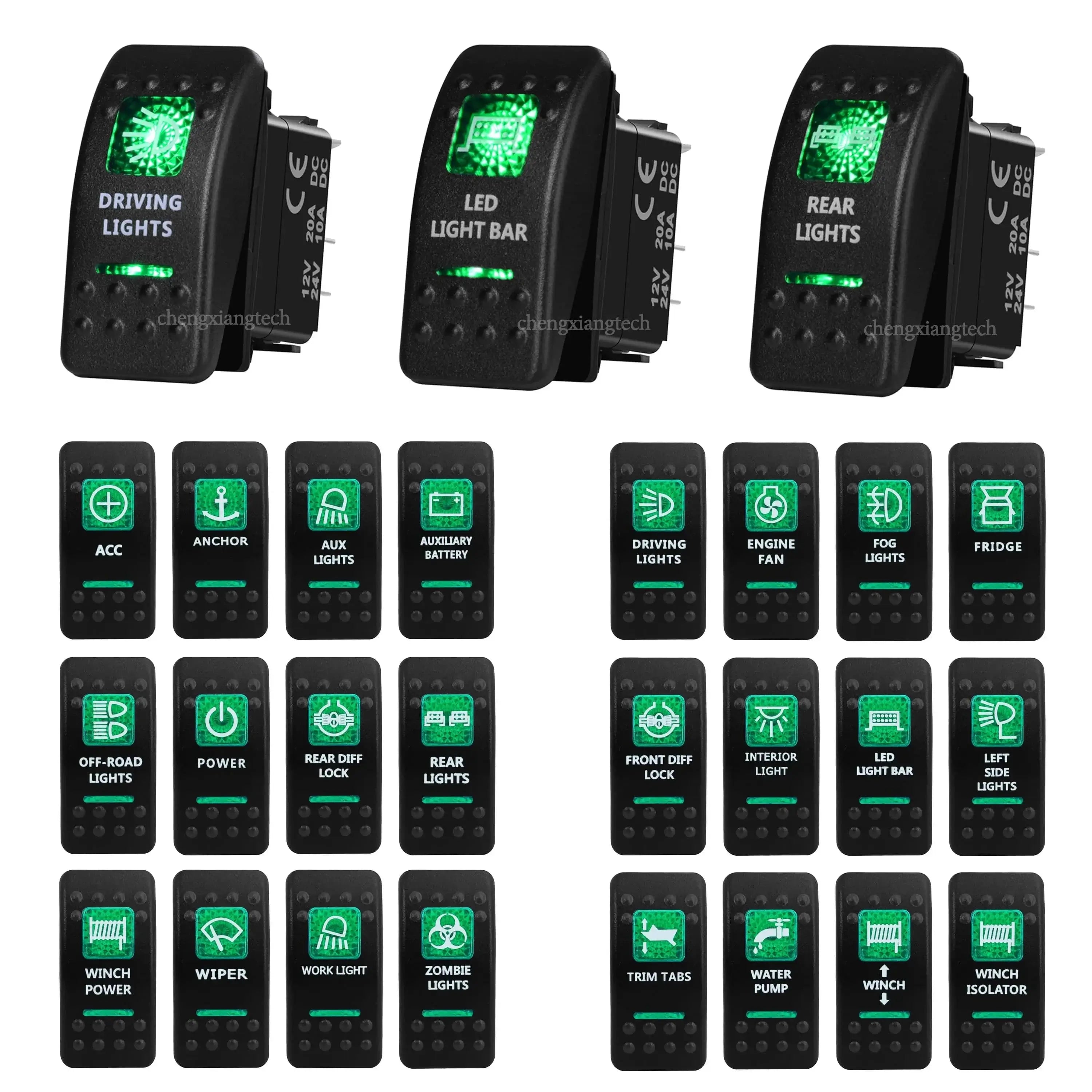 China China Green Led Light Bar Rocker Switch SPST 5Pins/DPDT 7Pins For Car Marine Boat IP68 NARVA Carling ARB Auto Parts Camper Replacement