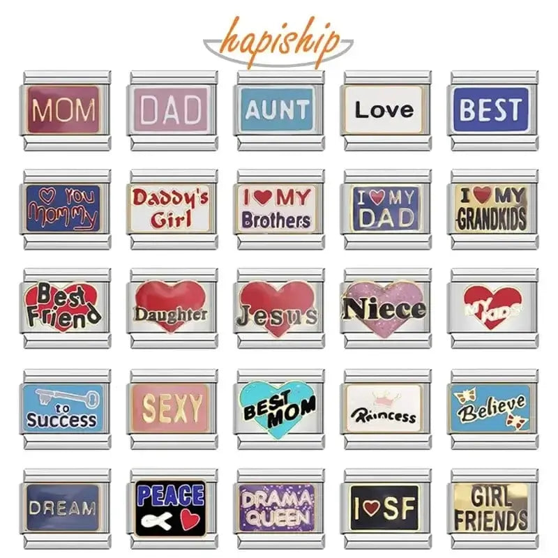 China China Hapiship New Popular Fashion Sweet Aunt Mom Dad Love Niece Charm Links Fit 9mm Stainless Steel Bracelet Making DIY Jewelry DJ132