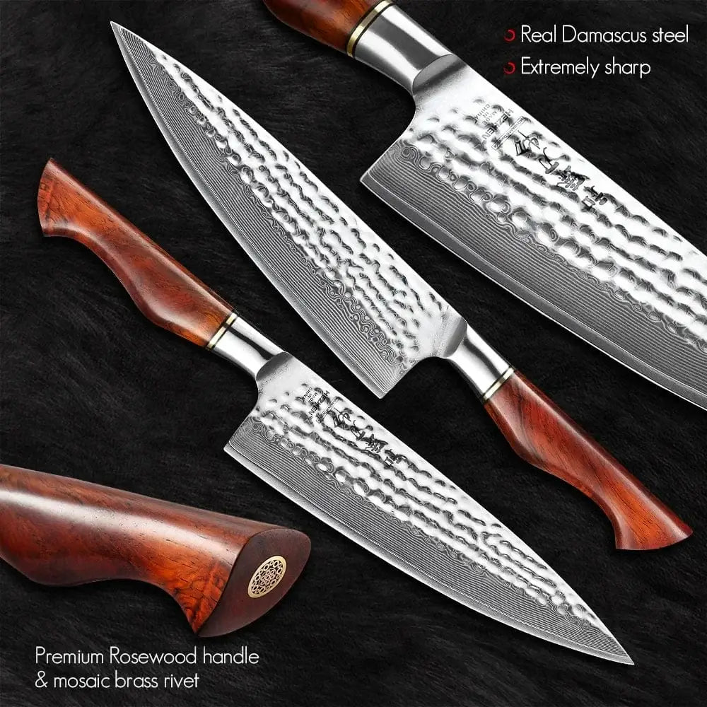 China China HEZHEN 8.5 Inch Chef Knife 73 Layers Powder Steel Damascus Steel Natural Rosewood Handle Kitchen Cook Knife Tools Accessories