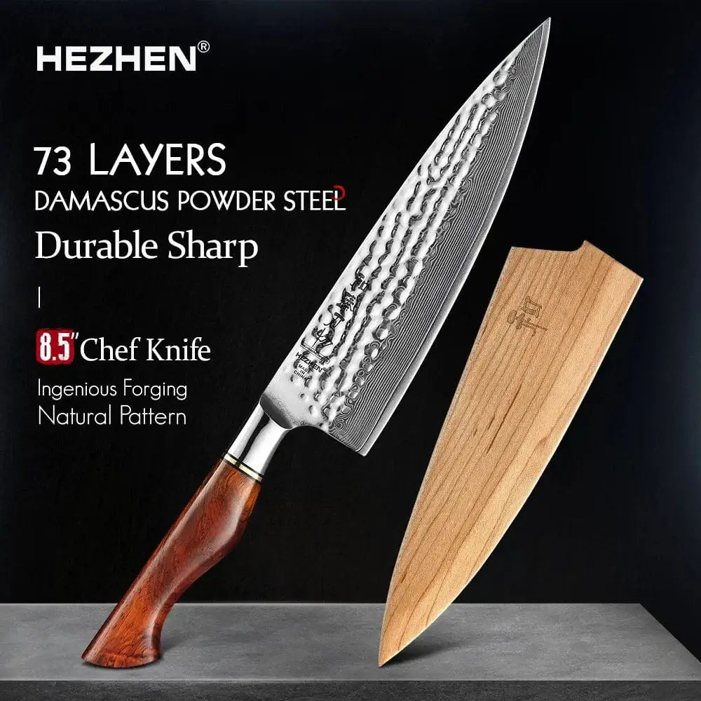 China China HEZHEN 8.5 Inch Chef Knife 73 Layers Powder Steel Damascus Steel Natural Rosewood Handle Kitchen Cook Knife Tools Accessories
