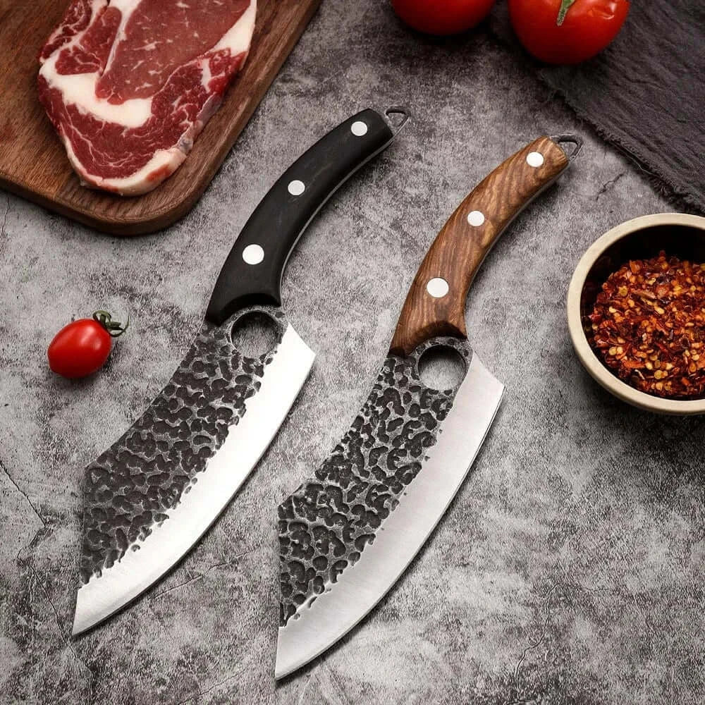 China China High Carbon Steel Butcher Knives KnifeHand-forged Hammered Meat Cleaver With Finger Ring Meat Cleaver Boning Viking Chef Knife