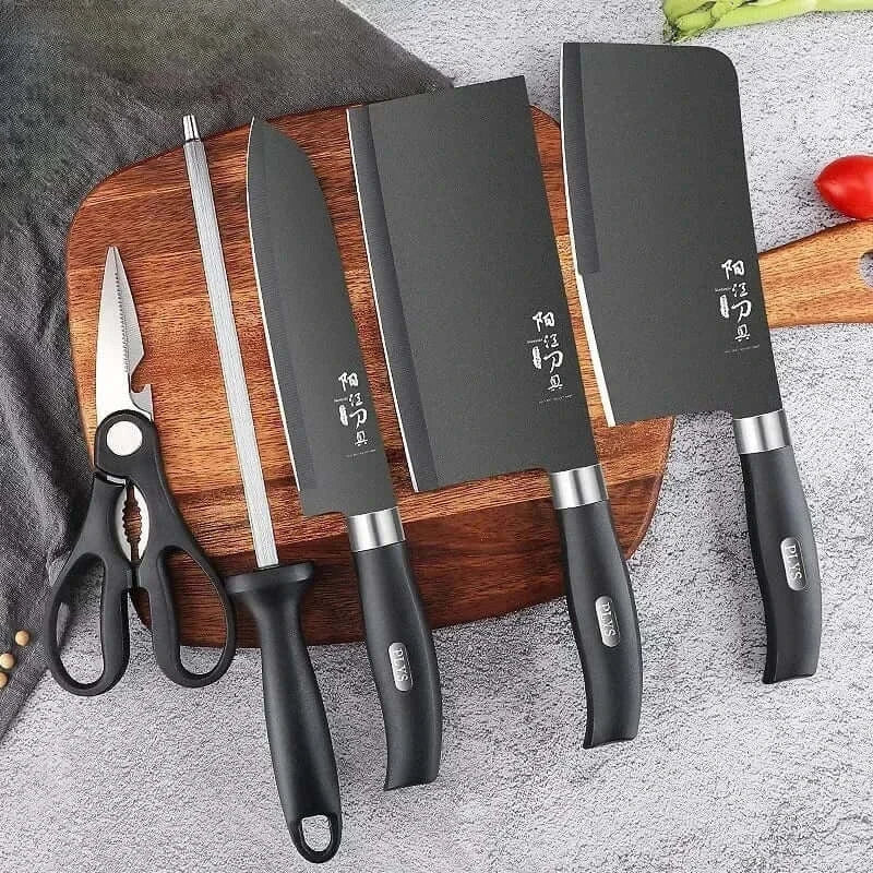 China China High quality Black Steel Knife set Home multi-functional sharp Bone cutting knife, chef's slicing knife, kitchen accessories
