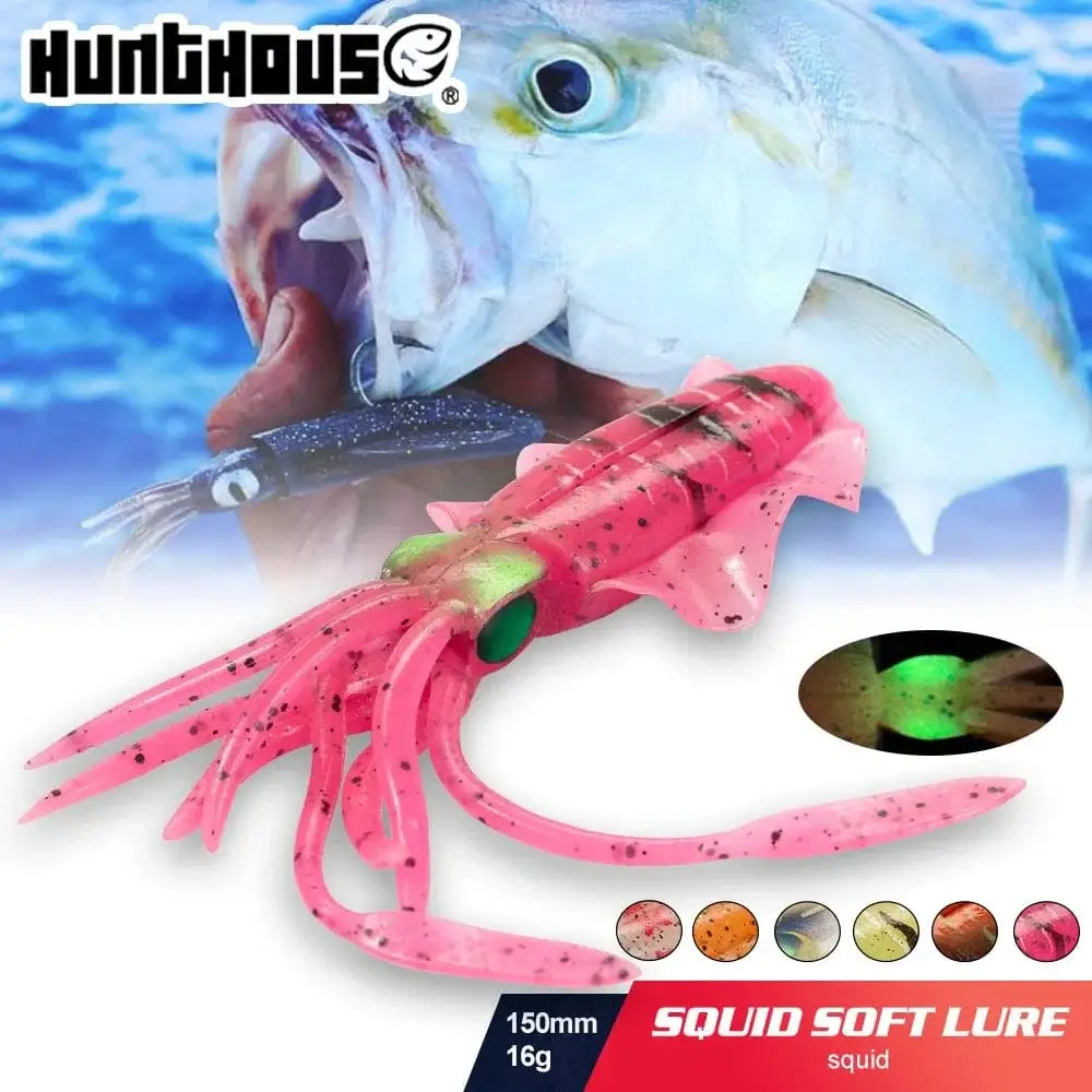 China China Hunthouse Fishing Soft Swim Squid Lure Jig Swimbait Luminous/UV 150mm/16g Wobbler For Cuttlefish Trolling Sea Spinner Bait
