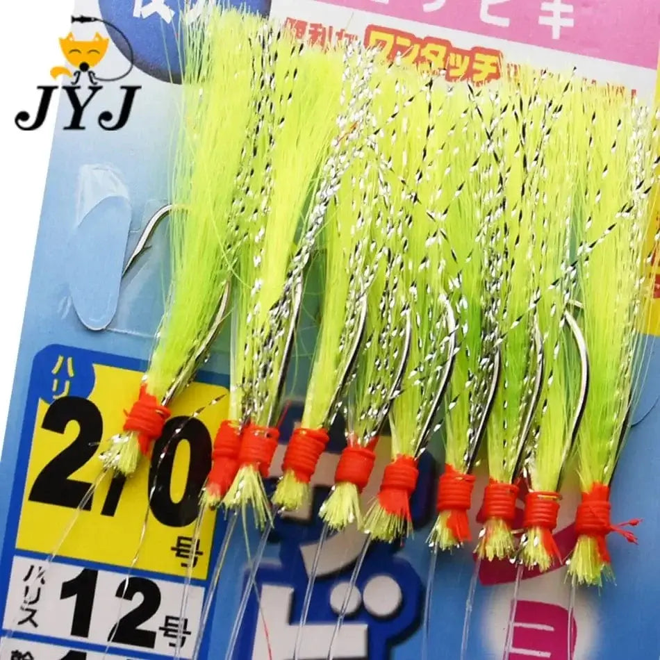 China China JYJ 10 hooks per bag ,fishing sabiki rig string hooks with 10 arms for salmon and mackcrel saltwater fishing lure bait