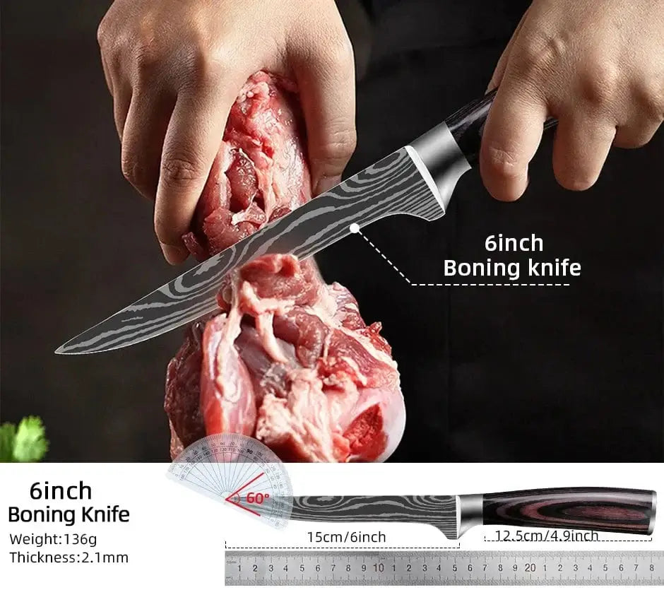 China China Kitchen Knife Damascus Steel Laser Professional Chef Knife 7CR17440C Stainless Steel Meat Cleaver Santoku Slicing Cutter Cooking