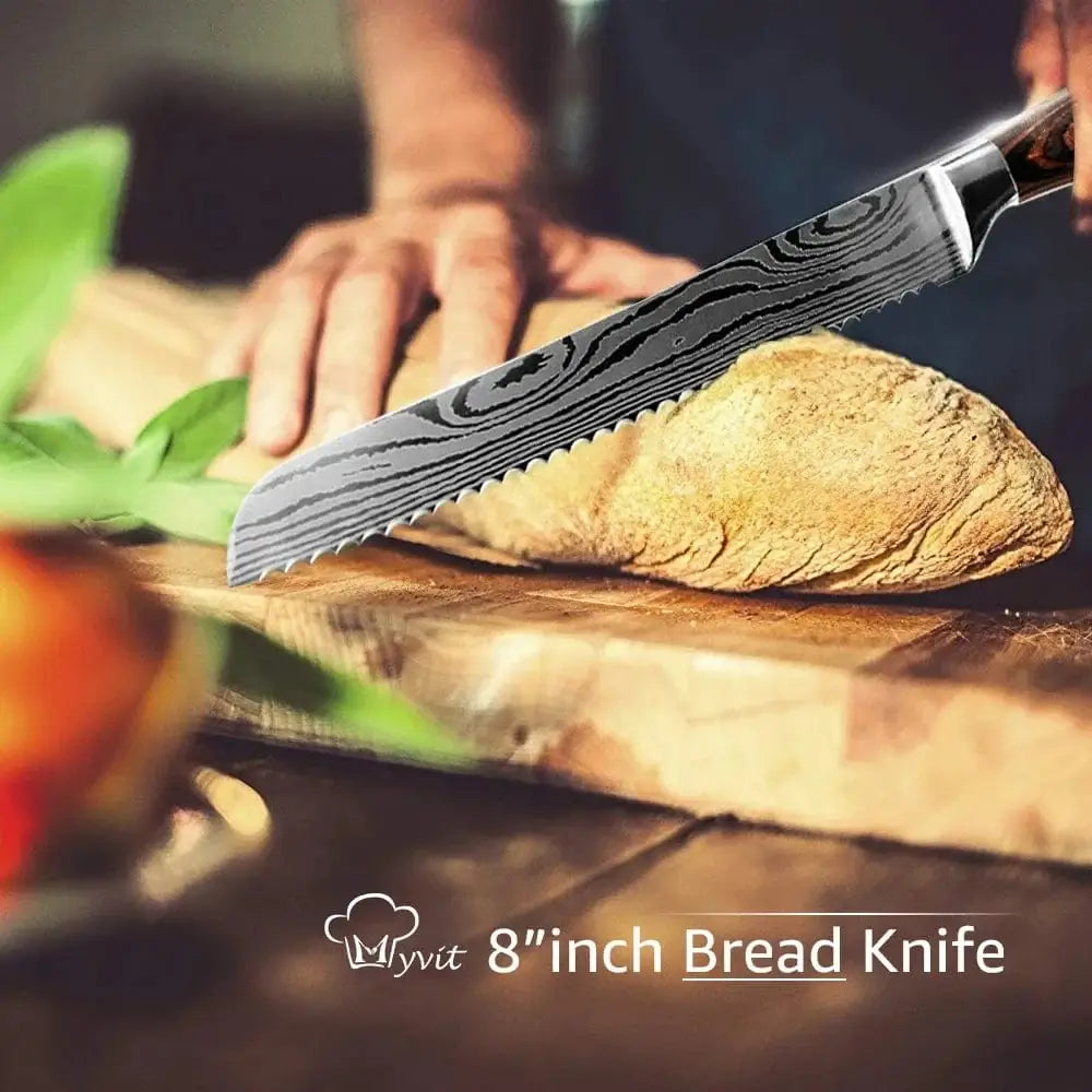 China China Kitchen Knife Damascus Steel Laser Professional Chef Knife 7CR17440C Stainless Steel Meat Cleaver Santoku Slicing Cutter Cooking