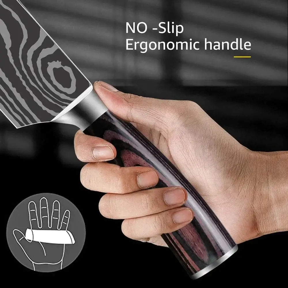 China China Kitchen Knife Damascus Steel Laser Professional Chef Knife 7CR17440C Stainless Steel Meat Cleaver Santoku Slicing Cutter Cooking