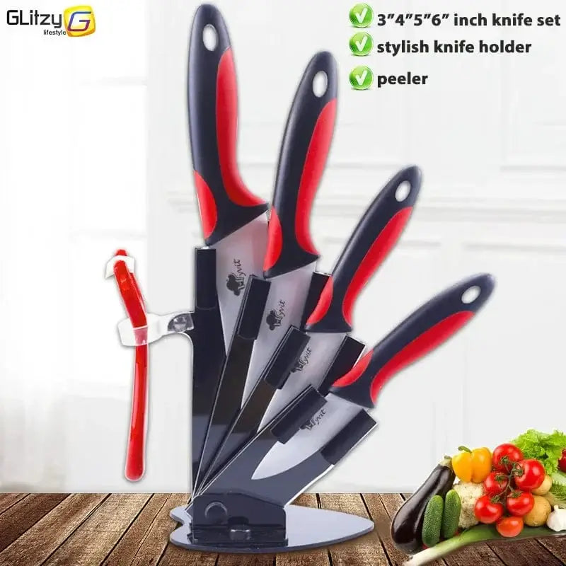 China China Kitchen Knives Ceramic Knife Set 3 4 5 6 inch Chef Knife Stand Holder Utility with Peeler Fruit Vegetable White Blade Anti-slip