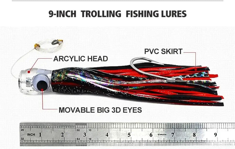 China China Kmucutie Set of 6 pcs 9 inch / 7 inch trolling Lure Marlin Tuna Dolphin Shark Big Game deep sea Fishing Lures Included Mesh Bag