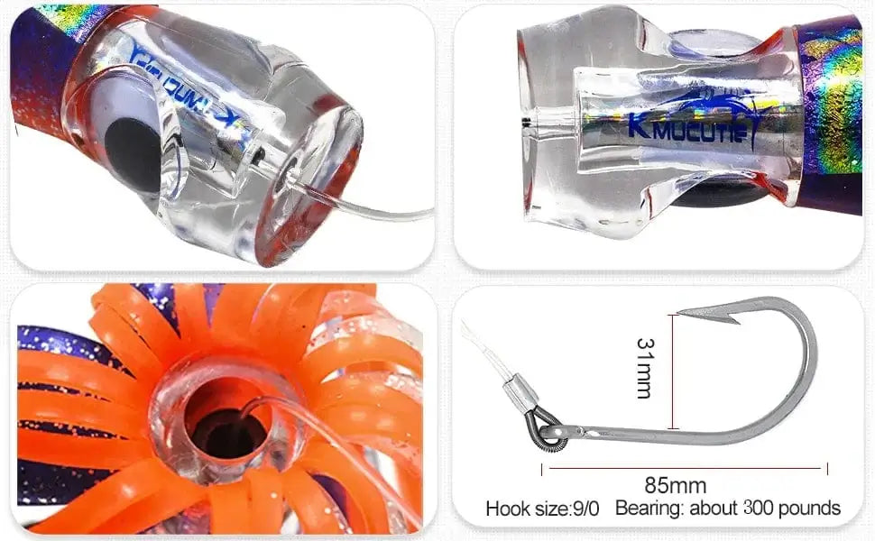 China China Kmucutie Set of 6 pcs 9 inch / 7 inch trolling Lure Marlin Tuna Dolphin Shark Big Game deep sea Fishing Lures Included Mesh Bag