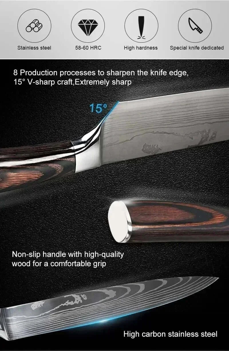 China China Laser Damascus Kitchen Knife Cleaver Meat Fruit Bread Knife Barbecue Boning Knife Cut Chicken Convenient Scissors Kitchen Knives