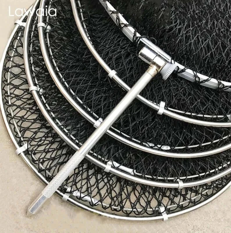 China China Lawaia Folding Fishing Nets Cage Strong Black Braided Wire Small Mesh Hand Net Quick-drying Fish Bag Stainless Steel Mesh Rings