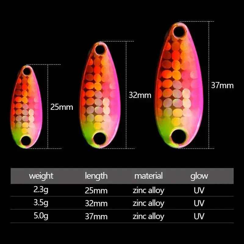 China China LETOYO 2.3g/3.5g/5g Laser Spinner Lure UV Luminous Spoon Fishing Lure Double Painted Spinner Baits Colorful Trout Prech Lure