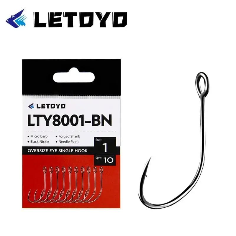 China China LETOYO forged shank Barbed oversize eye Fishhook for spoon lure High Carbon Steel black nickle spinner hook for Stream fishing