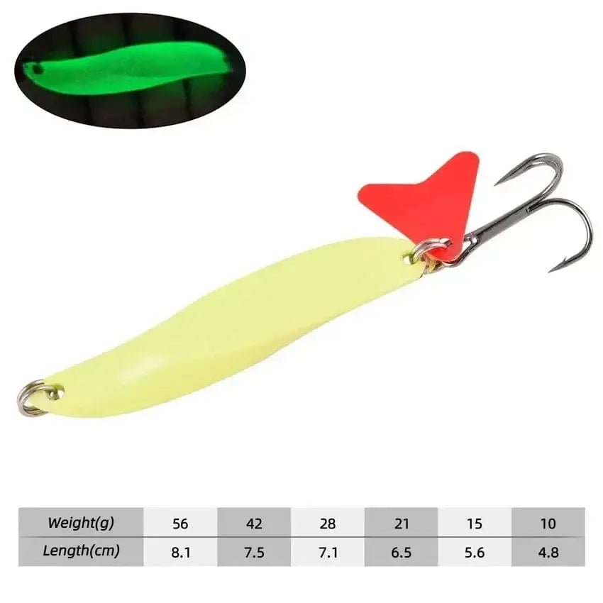 China China Luminous-with hook / 56g or 60g Trout Spoon Fishing Lures spinner bait Wobblers Jig Lures pesca isca artificial VIB Sequins Hard Baits for Carp Fishing Tackle