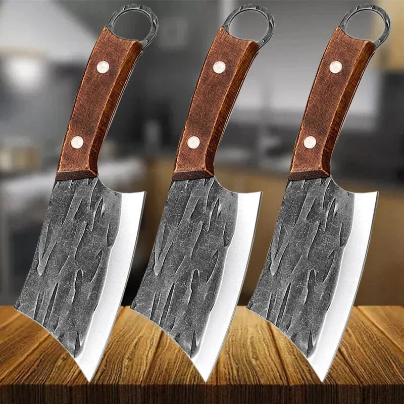 China China Meat Cleaver Kitchen Chef Knives Handmade Forged Stainless Steel Boning Butcher Knife Wooden Handle Kitchen Accessories