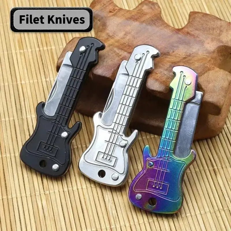 China China Mini Guitar Keychain Knife Stainless Steel Folding Knife Fishing Filet Knives Portable Multifunction Outdoor Folding Knife