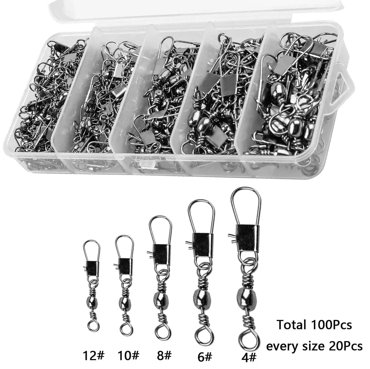 China China Mix 100pcs 100Pcs/Lot 4#6#8#10#12# Swivels Mix Fishing Connector Snap Pin Rolling Lure Swivel Hook Carabiner Connectors Tackle Accessories