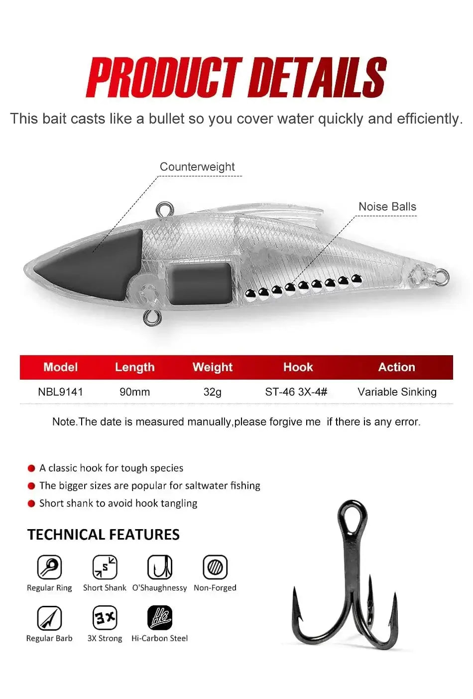 China China Noeby 3pcs VIB Fishing Lure 90mm 33g Rattling Variable Sinking Bait Wobblers Seawater Crankbait Pike Winter Fishing Tackle