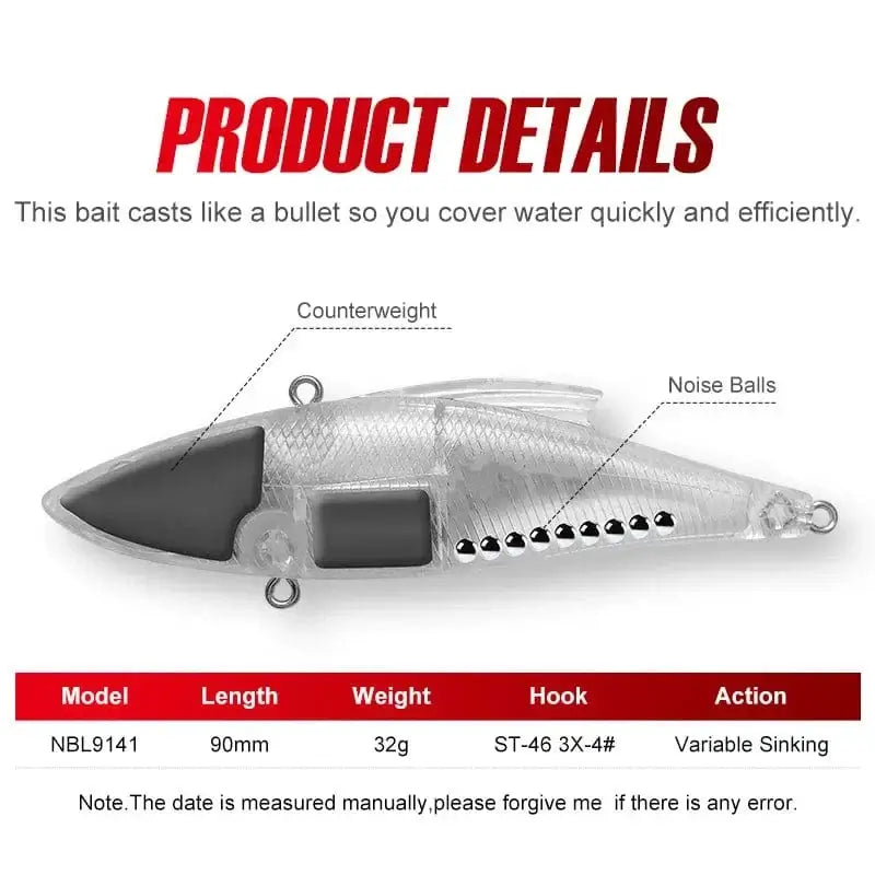 China China Noeby 3pcs VIB Fishing Lure 90mm 33g Rattling Variable Sinking Bait Wobblers Seawater Crankbait Pike Winter Fishing Tackle