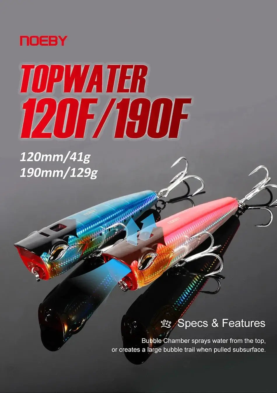 China China NOEBY Popper Fishing Lures 120mm 41g 190mm 129g Topwater Bubble Baits Jet Popper Wobblers for GT Tuna Big Game Fishing Lure