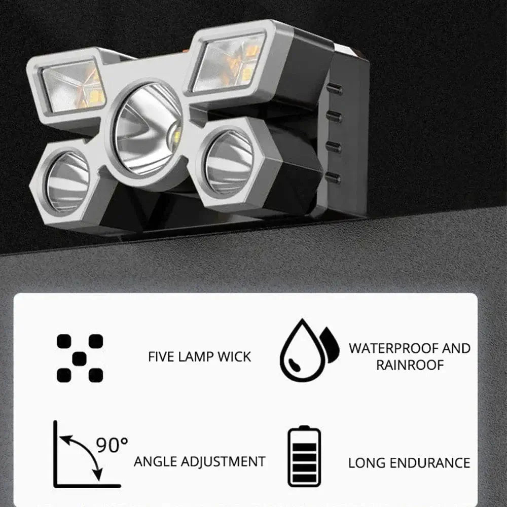 China China Outdoor High brightness 5LED Headset flashlight Outdoor household portable USB rechargeable Fishing miner lamp Strong headlight