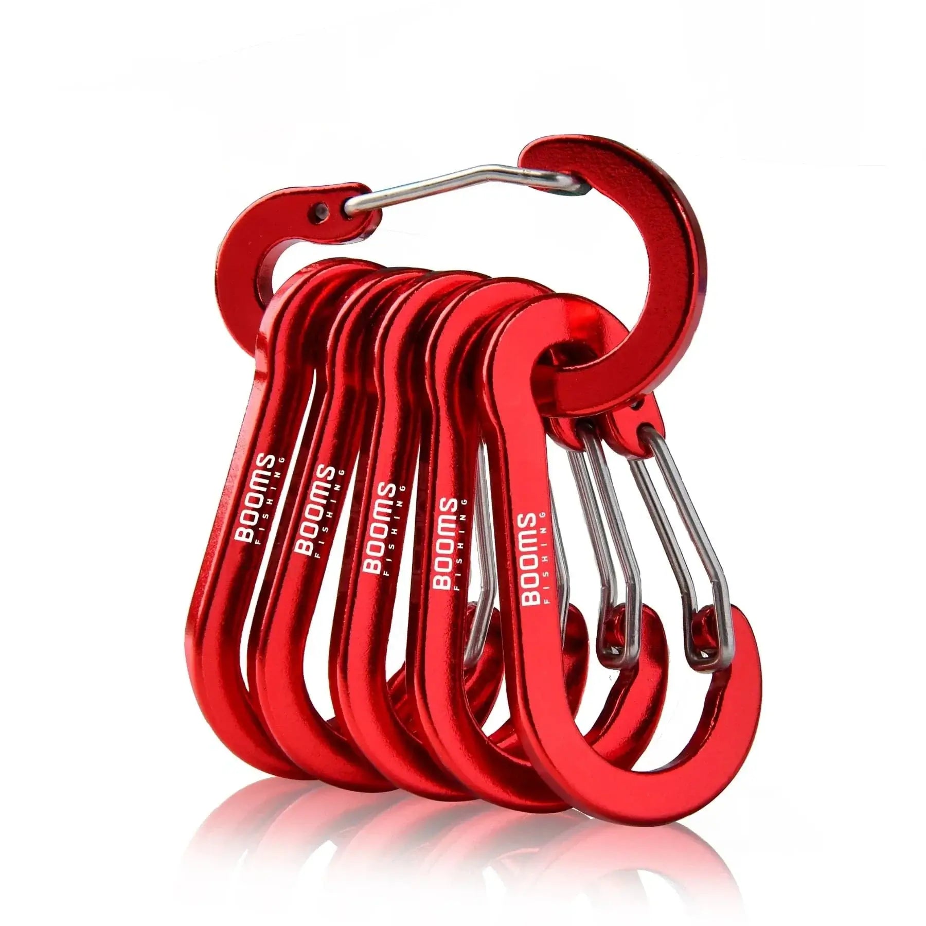 China China Red 6pcs Booms Fishing CC1 Steel Small Carabiner Clips Outdoor Camping Multi Tool Fishing Acessories 6pcs