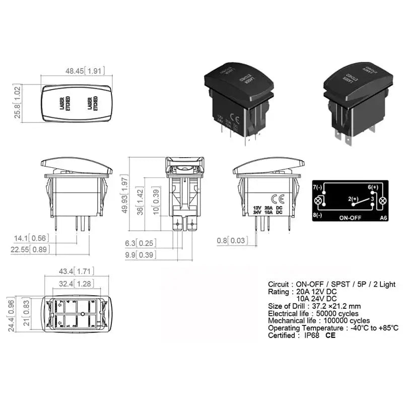 China China Red Led Light Bar Car Boat Rocker Switch 12V/24V Marine Grade Toggle Switch SPST/DPDT for Polaris Jeep Autosteer Auto Machinery