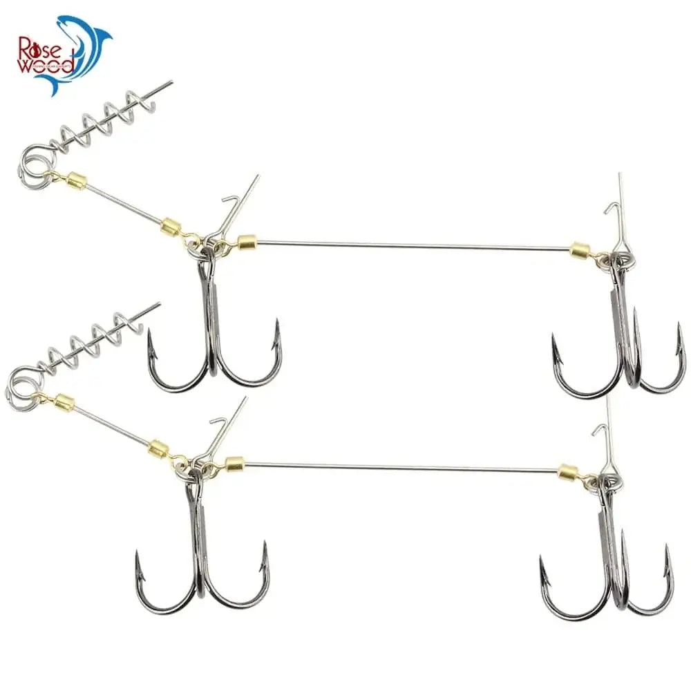 China China RoseWood Fishing Screw Rig Double VMC Fishing Hooks With Pike Center Pin Shad Belly Stingers For Shallow-Rigging, 1 Pcs Per Pack