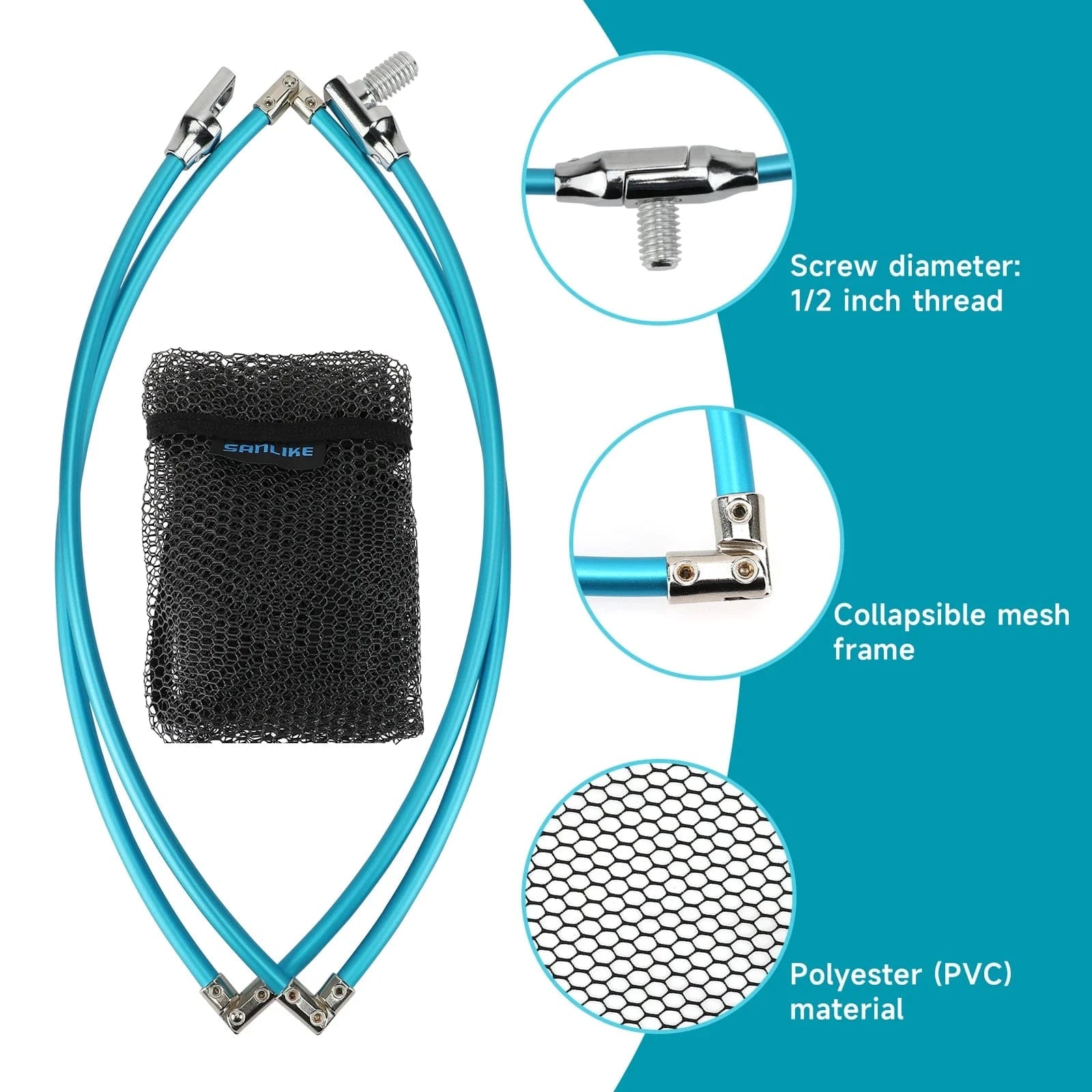 China China SANLIKE Fishing Net Collapsible Black Coated Dip Mesh Portable Handle Landing Net Aluminium Frame Fishing Tackle