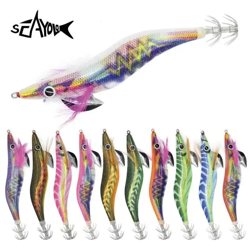 China China Sea.Yolo 15/19g Fishing Lure Luminous Squid Hook Octopus Cuttlefish Artificial Bait 3D EYE Wood Shrimp for Saltwater Freshwat