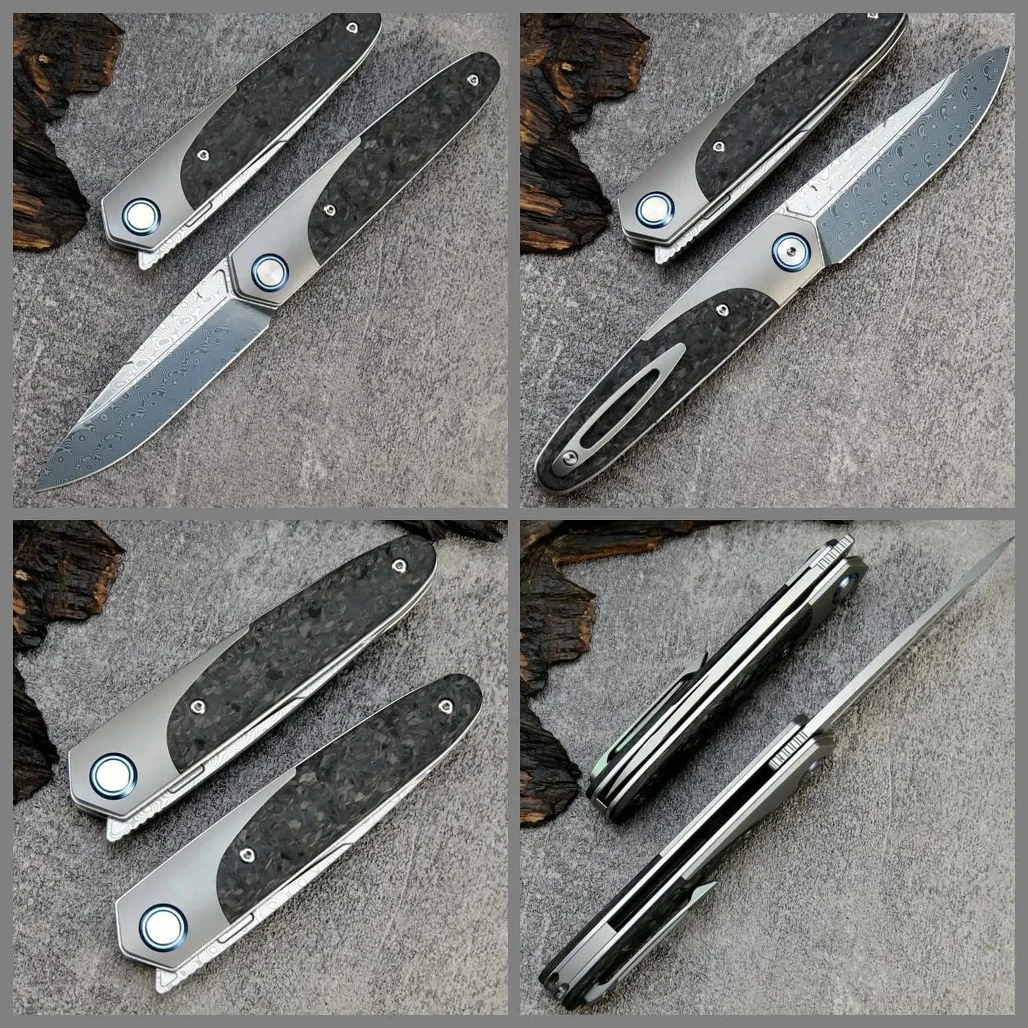 China China Sitivien ST245 Damascus Steel Folding Knives Ball Bearing Titanium Carbon Fiber Handle EDC Knifes for Working Camping Collection