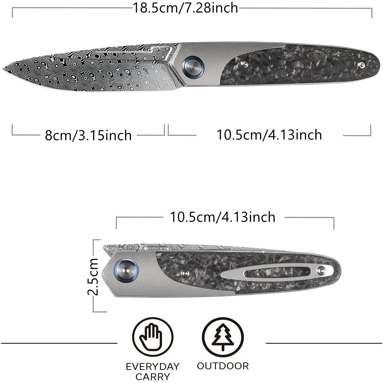China China Sitivien ST245 Damascus Steel Folding Knives Ball Bearing Titanium Carbon Fiber Handle EDC Knifes for Working Camping Collection
