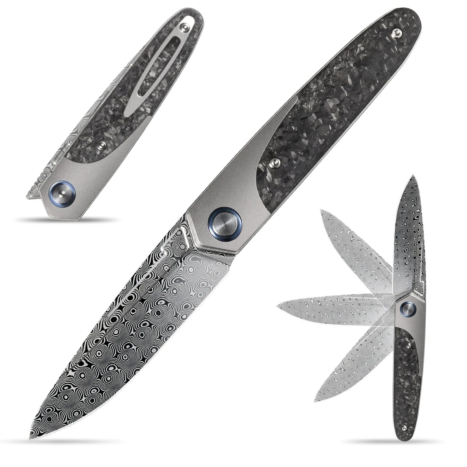 China China Sitivien ST245 Damascus Steel Folding Knives Ball Bearing Titanium Carbon Fiber Handle EDC Knifes for Working Camping Collection