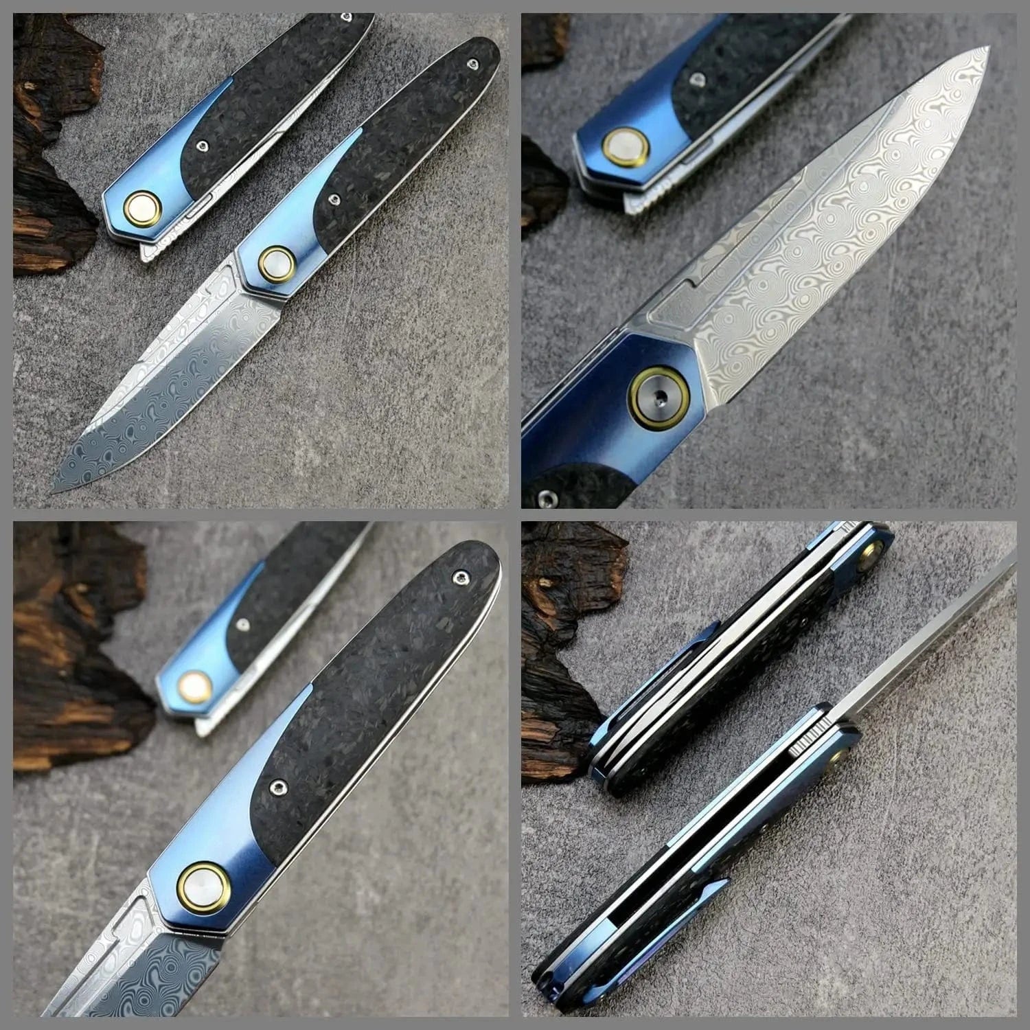 China China Sitivien ST245 Damascus Steel Folding Knives Ball Bearing Titanium Carbon Fiber Handle EDC Knifes for Working Camping Collection