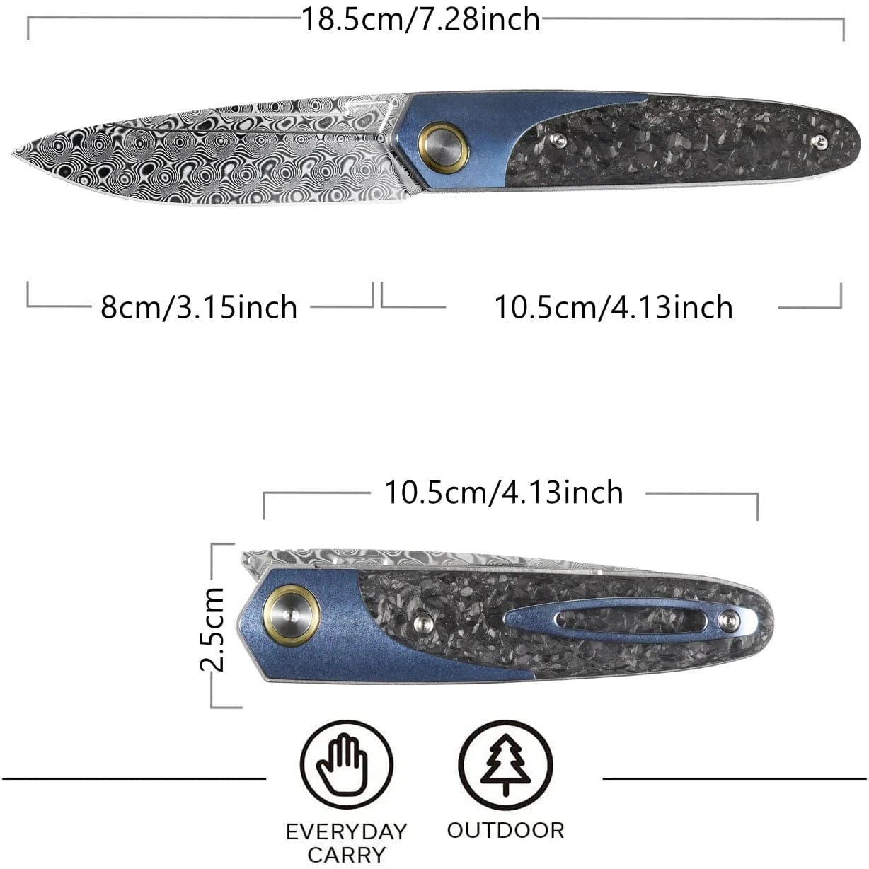 China China Sitivien ST245 Damascus Steel Folding Knives Ball Bearing Titanium Carbon Fiber Handle EDC Knifes for Working Camping Collection