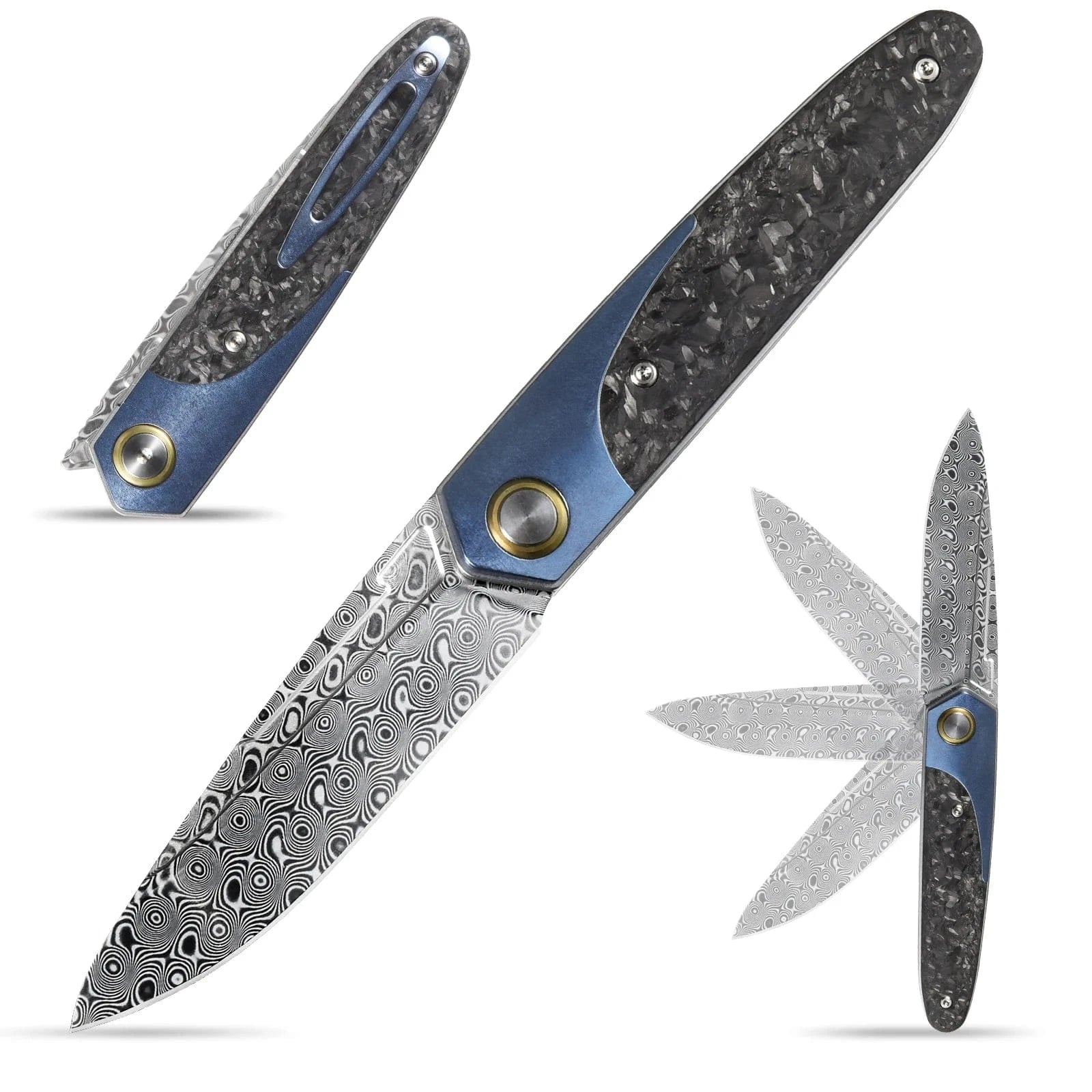 China China Sitivien ST245 Damascus Steel Folding Knives Ball Bearing Titanium Carbon Fiber Handle EDC Knifes for Working Camping Collection