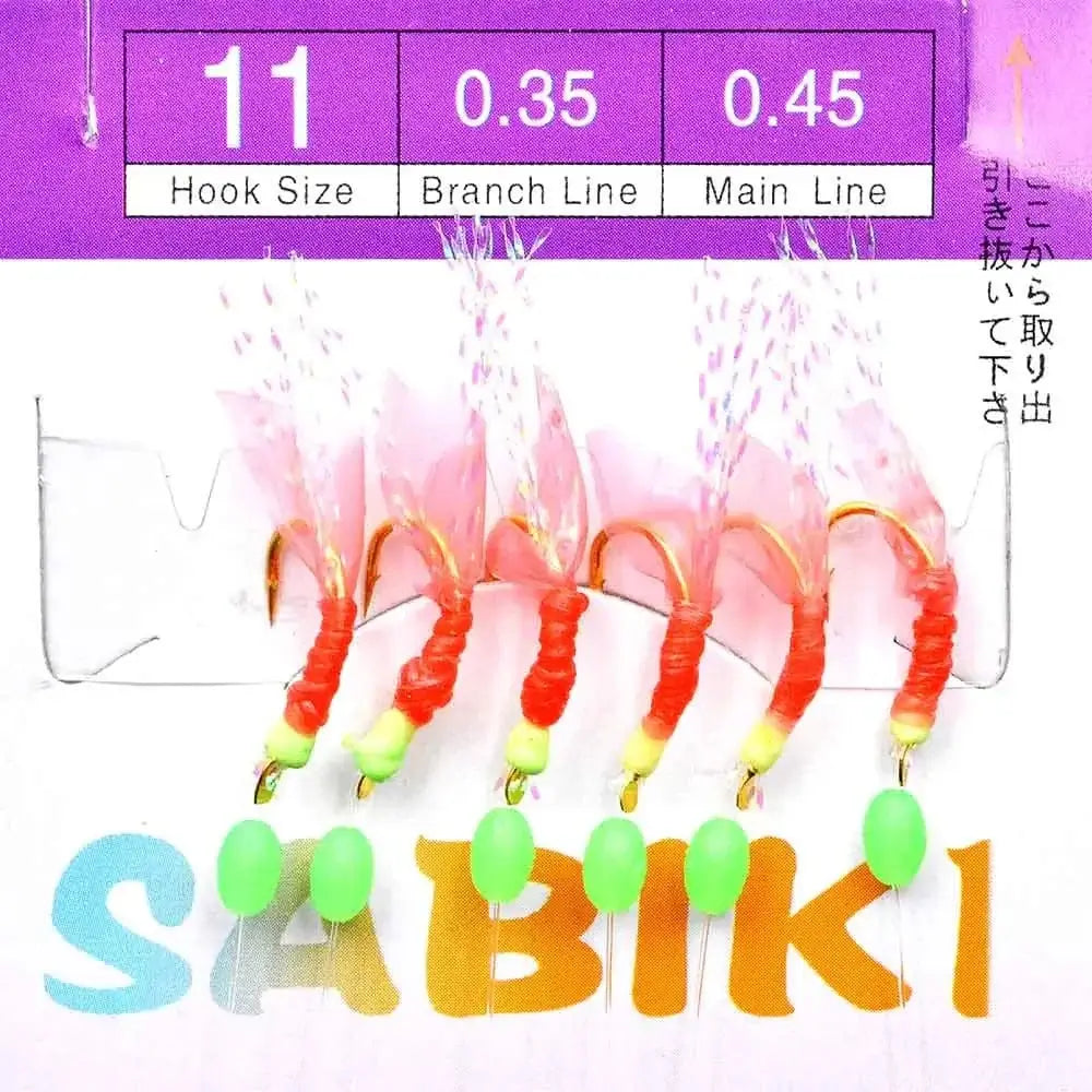 China China Size 11 5 Packs Sabiki rigs Bionic Fish Skin Sea Bait Artificial Feather Barbed String Hook with Luminous Beads Fishing tackle Pesca