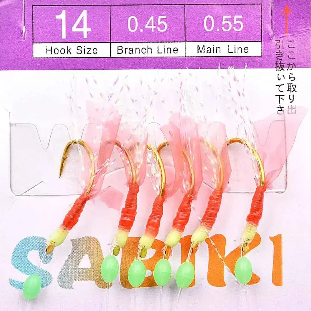 China China Size 14 5 Packs Sabiki rigs Bionic Fish Skin Sea Bait Artificial Feather Barbed String Hook with Luminous Beads Fishing tackle Pesca