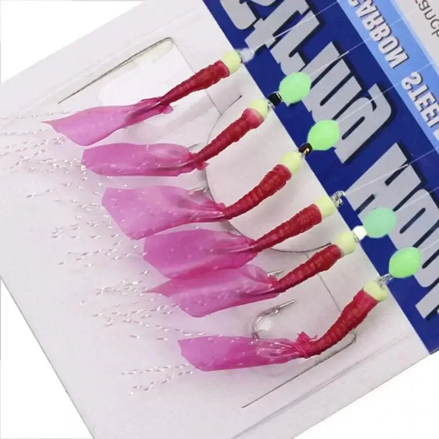 China China Size-15 / CHINA 6 In 1 Luminous Simulation Fish Skin 1.5m Sabiki Soft Fishing Lures Hook 8# 10# 12# 15# Fishing String Hook