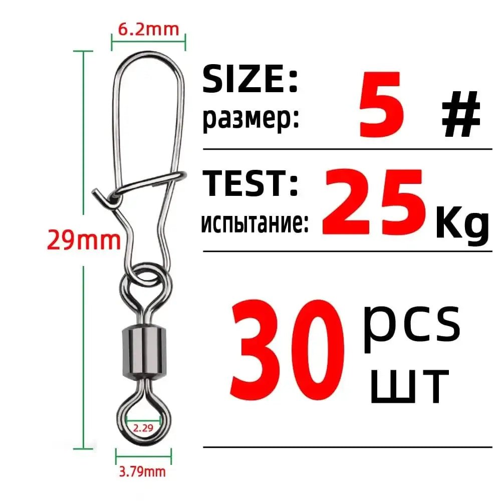 China China Size 5 TIANNSII 30PCS 1#-12# Stainless Steel Fishing Connector Pin Bearing Rolling Swivel Snap Pins Fishing Tackle Accessories