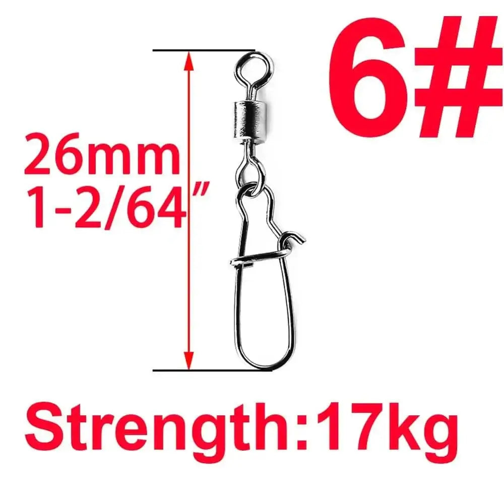 China China Size 6 50pcs/1box 2# To 14# Fishing Connector Rolling Swivel Fish Pin Bearing Stainless Steel Snap Hook Lure Tackle Goods For Fishing