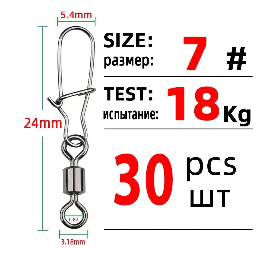 China China Size 7 TIANNSII 30PCS 1#-12# Stainless Steel Fishing Connector Pin Bearing Rolling Swivel Snap Pins Fishing Tackle Accessories