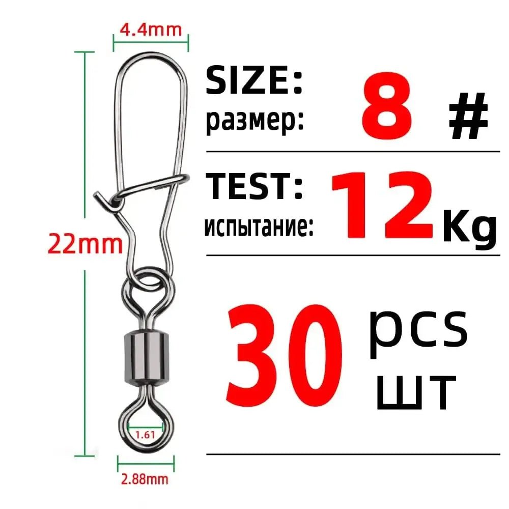 China China Size 8 TIANNSII 30PCS 1#-12# Stainless Steel Fishing Connector Pin Bearing Rolling Swivel Snap Pins Fishing Tackle Accessories